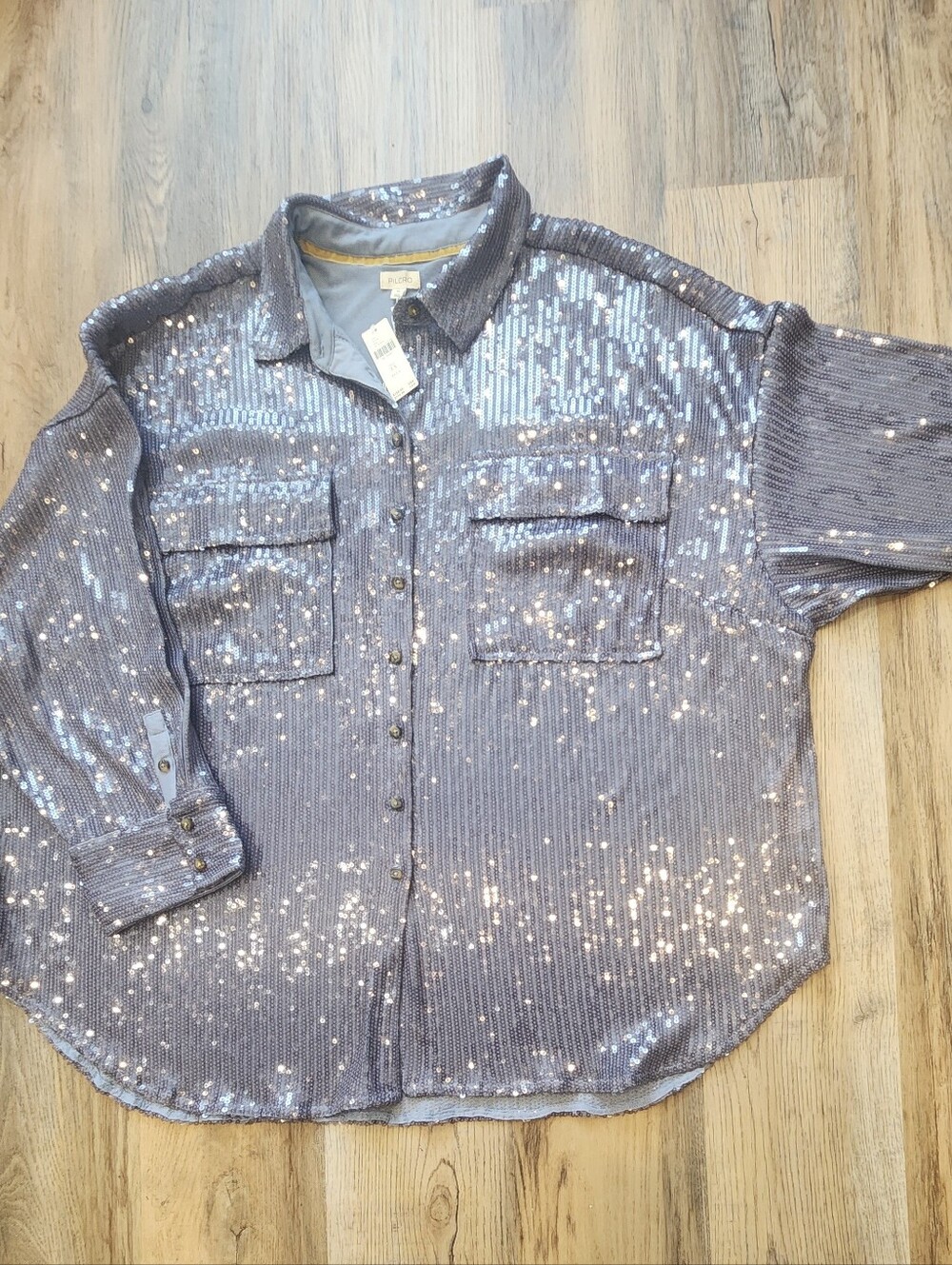 Sequin Button-Front Men's Shirt - Silver